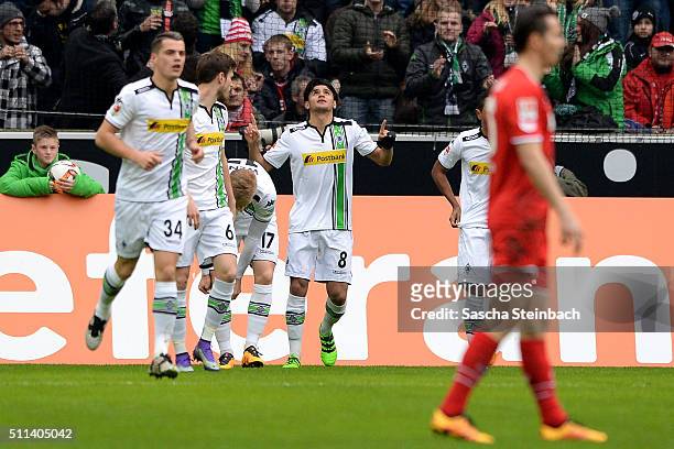 Mahmoud Dahoud of Moenchengladbach reacts after scoring the opening goal during the Bundesliga match between Borussia Moenchengladbach and 1. FC...