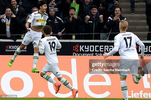 Mahmoud Dahoud of Moenchengladbach reacts after scoring the opening goal during the Bundesliga match between Borussia Moenchengladbach and 1. FC...