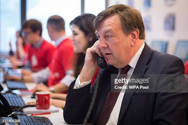 Culture Secretary John Whittingdale joins activists canvassing voters by phone following the launch of the Vote Leave campaign at the group's...