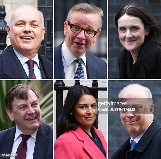 Combination of pictures created on February 20, 2016 shows Work and Pensions Secretary Iain Duncan Smith, Lord Chancellor and Justice Secretary...