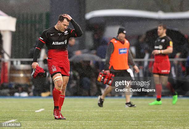 Schalk Brits of Saracens is sent off after punching Nick Wood during the Aviva Premiership match between Saracens and Gloucester at Allianz Park on...