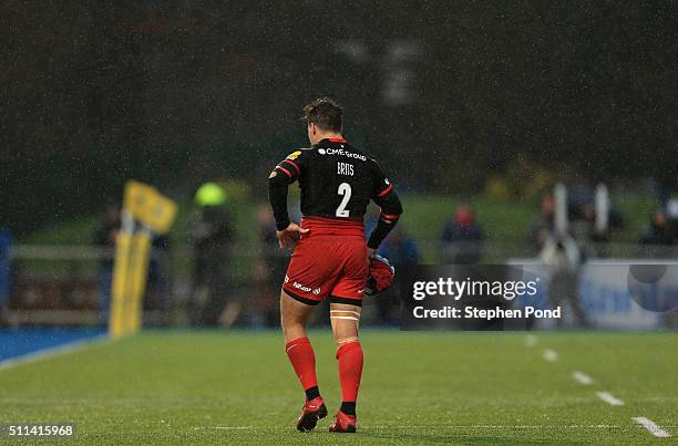 Schalk Brits of Saracens leaves the field after receiving a red card during the Aviva Premiership match between Saracens and Gloucester Rugby at...