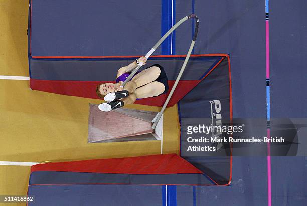 Shawn Barber of Canada competes in the Mens Pole Vault during the Glasgow Indoor Grand Prix at the Emirates Arena on February 20, 2016 in Glasgow,...