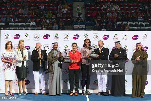 Chia-Jung Chaung of Taiwan and Darija Jurak of Croatia holds the trophy after defeating Caroline Garcia of France and Kristina Mladenovic of France...
