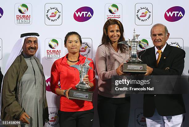 Chia-Jung Chaung of Taiwan and Darija Jurak of Croatia holds the trophy after defeating Caroline Garcia of France and Kristina Mladenovic of France...