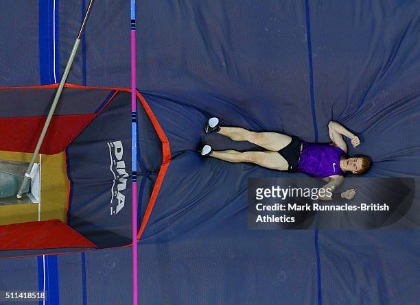 Shawn Barber of Canada competes in the Mens Pole Vault during the Glasgow Indoor Grand Prix at the Emirates Arena on February 20, 2016 in Glasgow,...