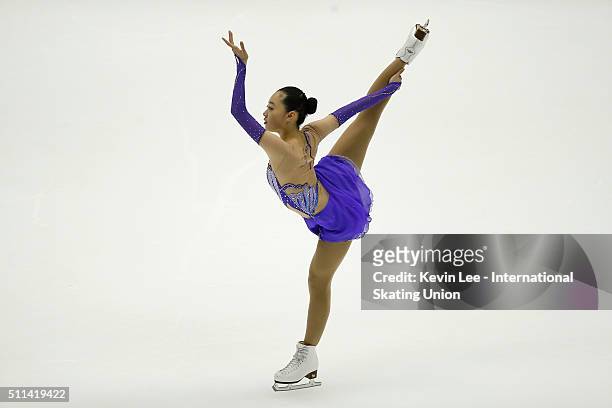 Ziquan Zhao of China performs during the Ladies Free Skating on day three of the ISU Four Continents Figure Skating Championships 2016 at Taipei...