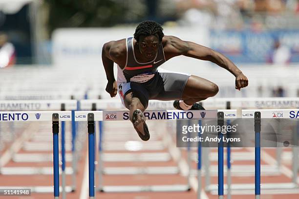 Christopher Phillips of Nike competes in the 110 Meter Hurdles during the U.S. Olympic Team Track & Field Trials at the Alex G. Spanos Sports Complex...