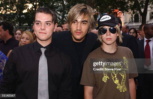 Busted arrive at the UK Premiere of "I, Robot" at Odeon Leicester Square on August 4, 2004 in London.