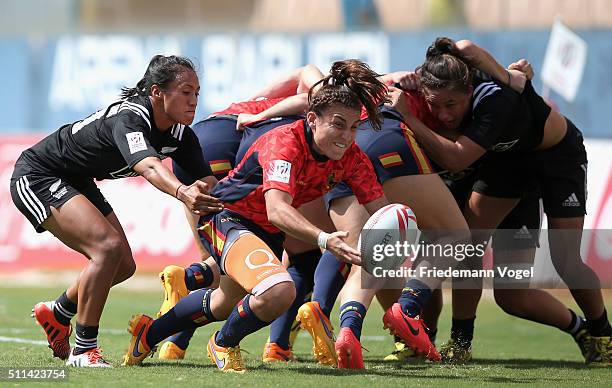 Maria Casado of Spain in action against New Zealand during the Women's HSBC Sevens World Series at Arena Barueri on February 20, 2016 in Barueri,...