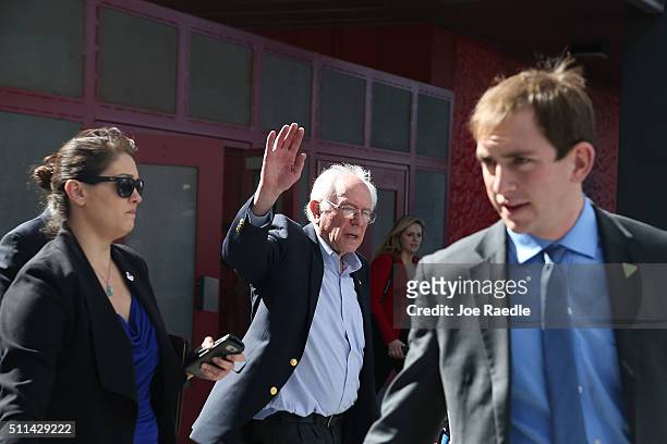 Democratic presidential candidate Sen. Bernie Sanders visits the Western High School caucus site on February 20, 2016 in Las Vegas, Nevada. Sanders...