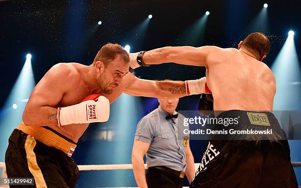 Francesco Pianeta throws a puch at Hasan Olaki during their Heavyweight fight at Koenig-Pilsner Arena on February 20, 2016 in Oberhausen, Germany.