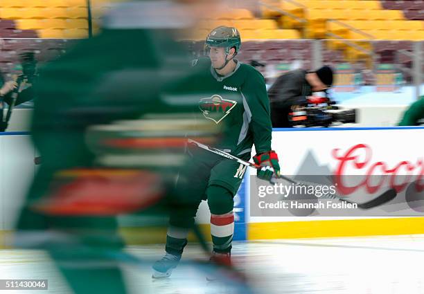 Ryan Carter of the Minnesota Wild skates on the ice during practice day at the 2016 Coors Light Stadium Series on February 20, 2016 at TCF Bank...
