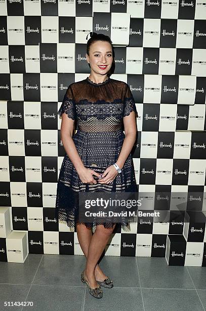 Gizzi Erskine attends the Serpentine Future Contemporaries x Harrods Party 2016 at The Serpentine Sackler Gallery on February 20, 2016 in London,...