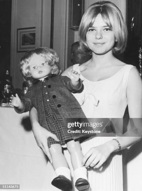 French singer France Gall at a Paris restaurant, 25th March 1965, for a reception in her honour after she won the Eurovision Song Contest with Serge...