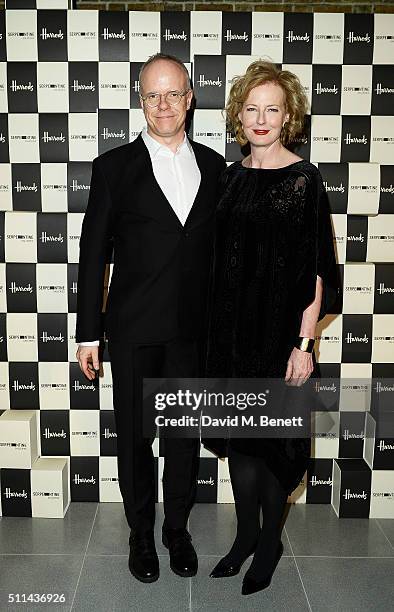 Hans Ulrich Obrist and Julia Peyton-Jones attend the Serpentine Future Contemporaries x Harrods Party 2016 at The Serpentine Sackler Gallery on...