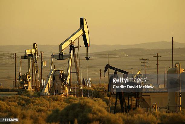 Oil rigs pump at sunrise on August 4, 2004 north of the Los Padres National Forest, California. The Bush administration is pushing to undo a...