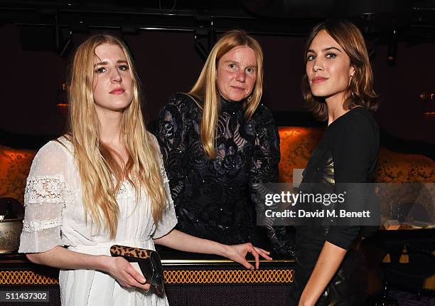 Gillian Orr, Katie Hillier and Alexa Chung attend the Marc Jacobs Beauty dinner at the Club at Park Chinois on February 20, 2016 in London, England.