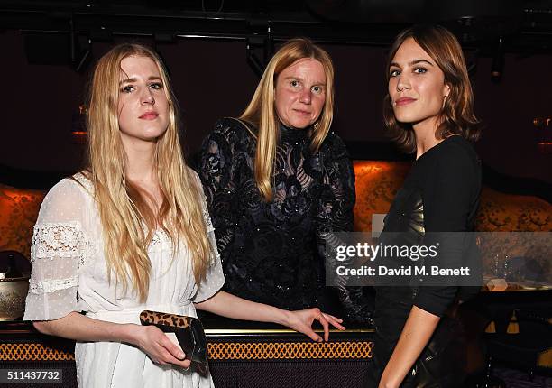 Gillian Orr, Katie Hillier and Alexa Chung attend the Marc Jacobs Beauty dinner at the Club at Park Chinois on February 20, 2016 in London, England.