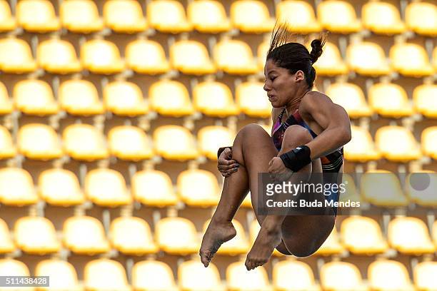 Ingrid Oliveira of Brazil competes in the women's 10m springboard as part of the 2016 FINA Diving World Cup at Maria Lenk Aquatics Centre on February...