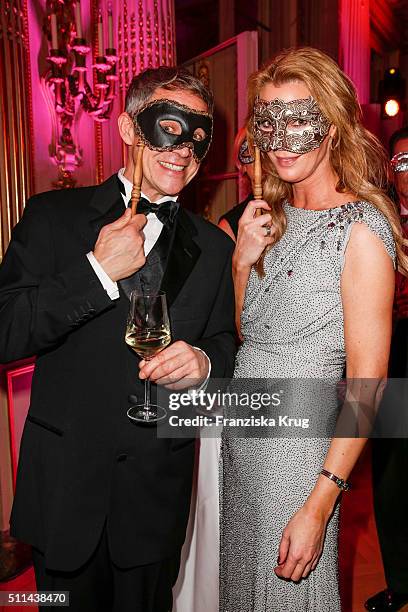 Andreas Brucker and Kirsten Roschlaub attend the Bal Masque 2016 on February 20, 2016 in Hamburg, Germany.