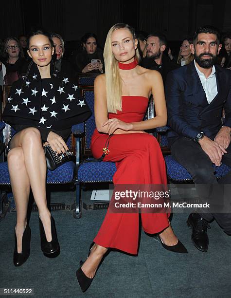 Luma Grothe and Natasha Poly attend the Gareth Pugh show during London Fashion Week Autumn/Winter 2016/17 at on February 20, 2016 in London, England.