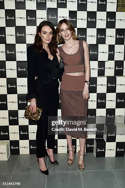 Lady Violet Manners and Lady Alice Manners attend the Serpentine Future Contemporaries x Harrods Party 2016 at The Serpentine Sackler Gallery on...