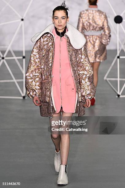 Model walks the runway at the Holly Fulton Autumn Winter 2016 fashion show during London Fashion Week on February 20, 2016 in London, United Kingdom.
