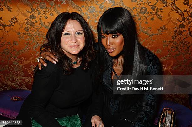 Fran Cutler and Naomi Campbell attend the Marc Jacobs Beauty dinner at the Club at Park Chinois on February 20, 2016 in London, England.