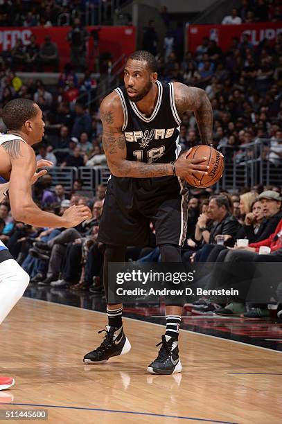 Rasual Butler of the San Antonio Spurs handles the ball against the Los Angeles Clippers at STAPLES Center on February 18, 2016 in Los Angeles,...