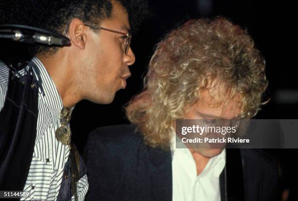 MUSICIANS WITH SINGER DAVID BOWIE PERFORMS DURING HIS GLASS SPIDER TOUR IN 1987, AT SYDNEY ENTERTAINMENT CENTRE. .