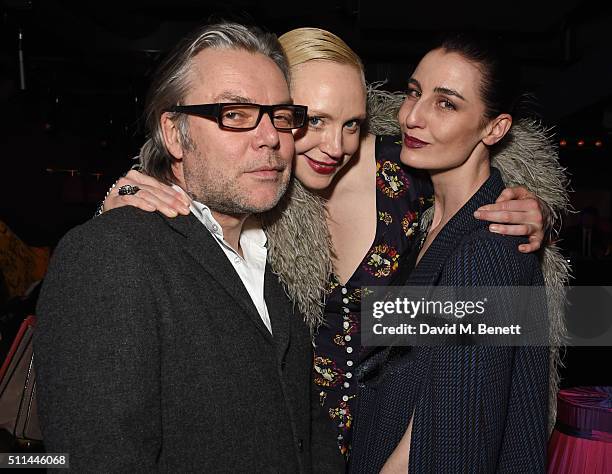 David Downton, Gwendoline Christie and Erin O'Connor attend the Marc Jacobs Beauty dinner at the Club at Park Chinois on February 20, 2016 in London,...