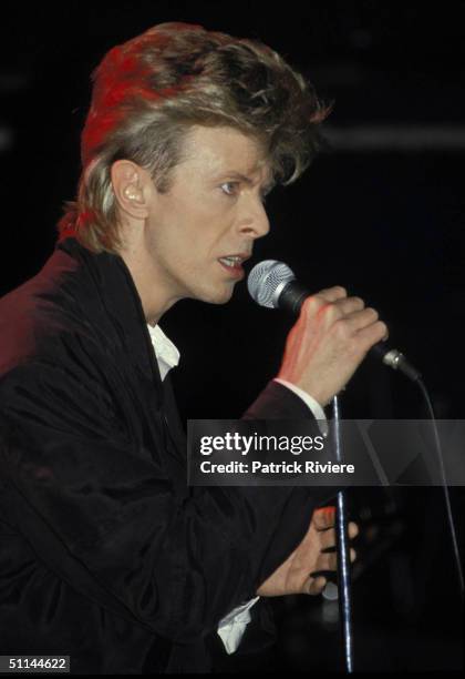 SINGER DAVID BOWIE PERFORMS DURING HIS GLASS SPIDER TOUR IN 1987, AT SYDNEY ENTERTAINMENT CENTRE. .