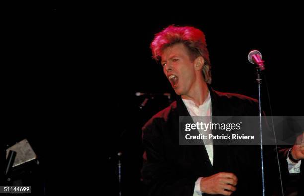 SINGER DAVID BOWIE PERFORMS DURING HIS GLASS SPIDER TOUR IN 1987, AT SYDNEY ENTERTAINMENT CENTRE. .