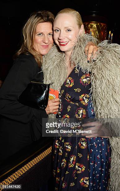 Jane Bruton and Gwendoline Christie attend the Marc Jacobs Beauty dinner at the Club at Park Chinois on February 20, 2016 in London, England.