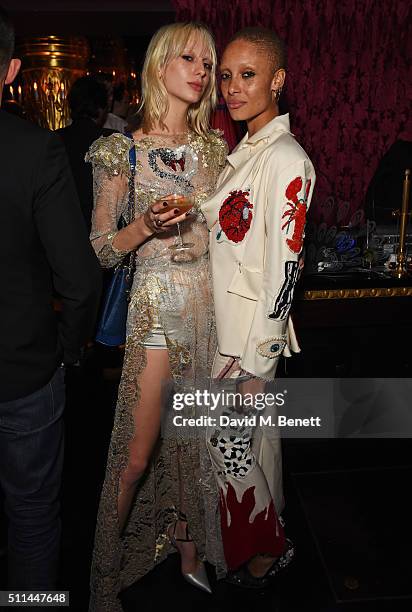 Lili Sumner and Adwoa Aboah attend the Marc Jacobs Beauty dinner at the Club at Park Chinois on February 20, 2016 in London, England.