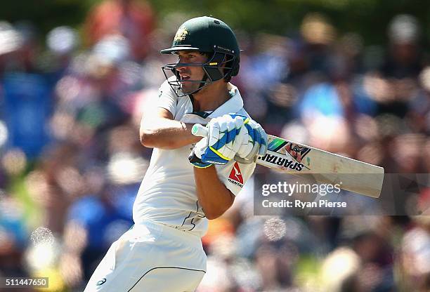 Joe Burns of Australia bats during day two of the Test match between New Zealand and Australia at Hagley Oval on February 21, 2016 in Christchurch,...