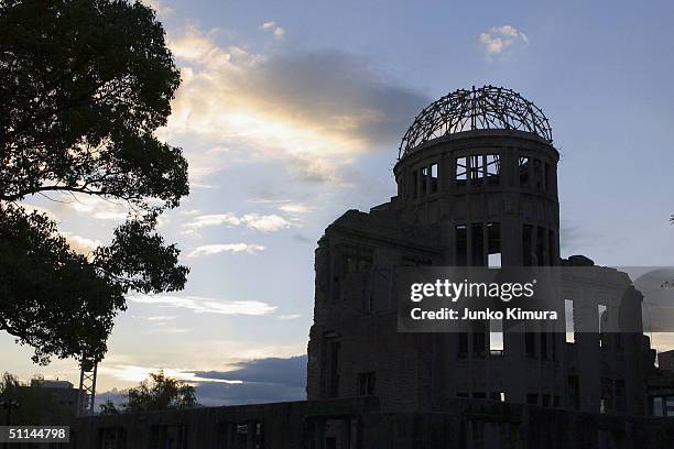 The Atomic Bomb Dome is seen in the evening of August 5, 2004 in Hiroshima, Japan. Tomorrow Hiroshima will mark the 59th anniversary of the dropping...