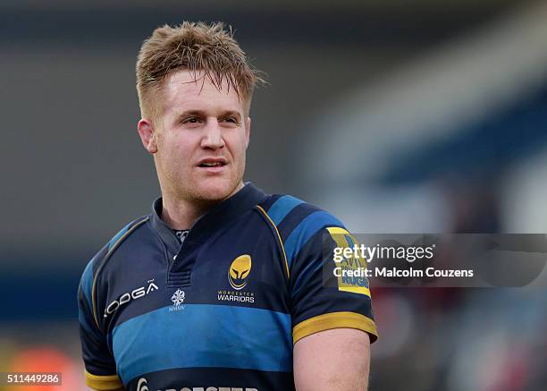 Van Velze of Worcester Warriors looks on during the Aviva Premiership match between Worcester Warriors and Sale Sharks at Sixways Stadium on February...