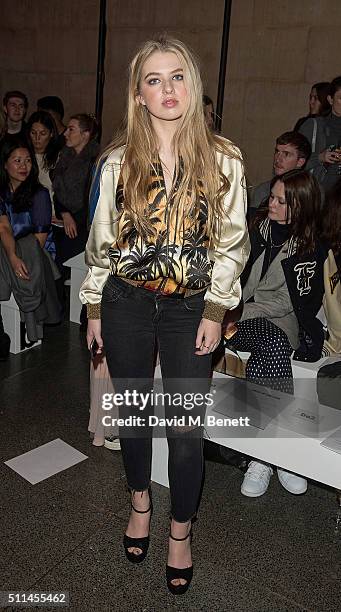 Anais Gallagher attends the House of Holland show during London Fashion Week Autumn/Winter 2016/17 at TopShop Show Space on February 20, 2016 in...