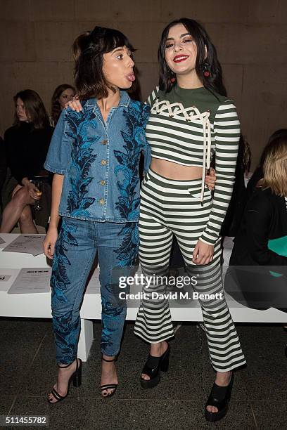 Foxes and Charli XCX attend the House of Holland show during London Fashion Week Autumn/Winter 2016/17 at TopShop Show Space on February 20, 2016 in...