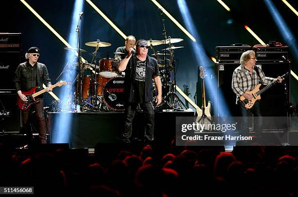 Recording artists Paul Dean, Matt Frenette, Mike Reno, and Ken "Spider" Sinnaeve of music group Loverboy perform onstage during the first ever...