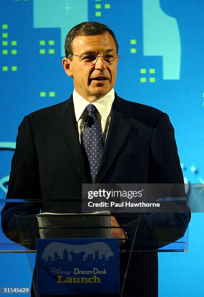 Bob Iger, Disney president and COO, speaks during the unveiling of the new Disney Dream Desk PC for kids at the American Museum of Natural History's...