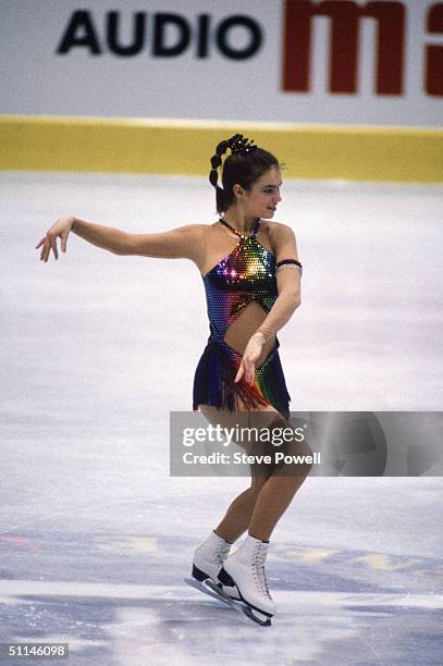 Figure skater Katarina Witt of East Germany performs in the 1986 World Figure Championships in Geneve Switzerland. Katarina Witt is a Four-time World...