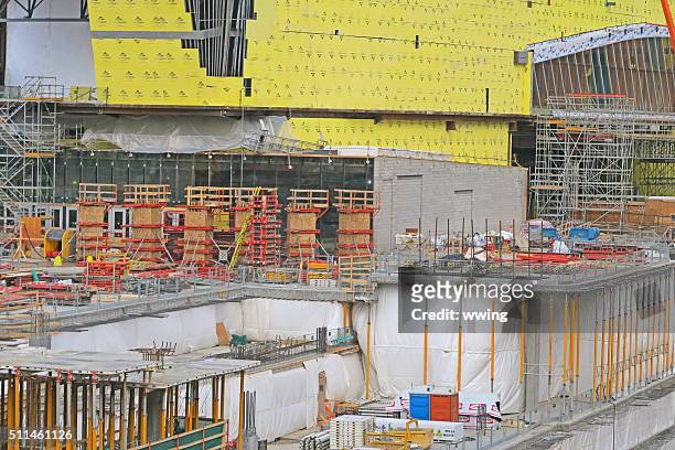 winter construction site in edmonton centre, alberta - edmonton industrial stock pictures, royalty-free photos & images