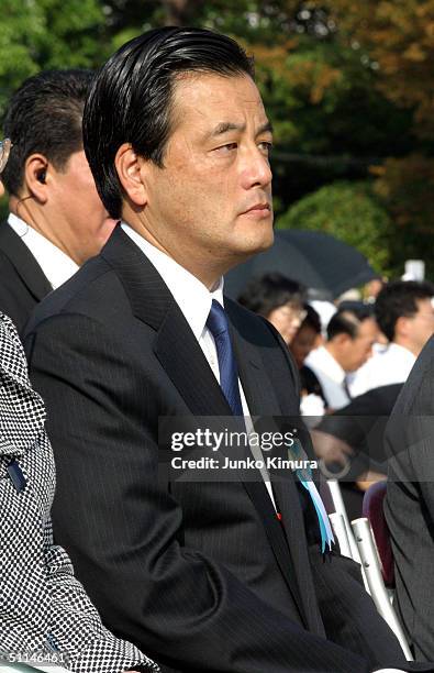 Katsuya Okada, leader of the main opposition Democratic Party of Japan, attends a memorial for the dead from the dropping of the first atomic bomb in...