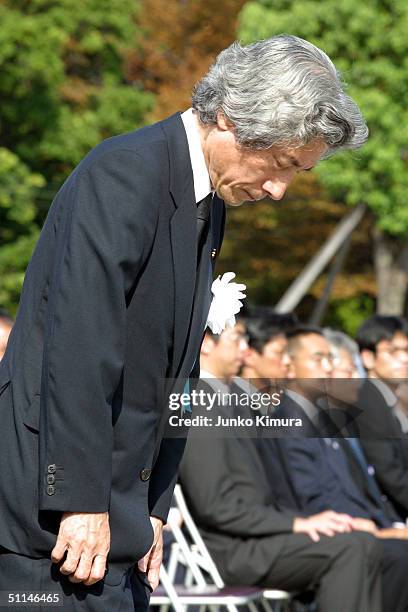 Japanese Prime Minister Junichiro Koizumi bows after speaking at a memorial for the dead from the dropping of the first atomic bomb in 1945 August 6,...