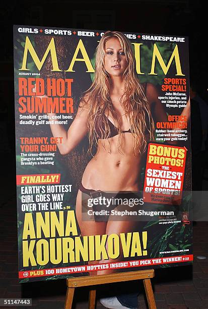 Signage of Anna Kournikova at Maxim Magazine and Sobe's "Tale Slide" Party at Jim Henson Studios on August 5, 2004 in Hollywood, California.