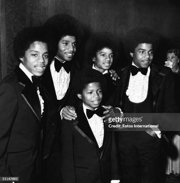 The Jackson 5, dressed in tuxedos, attend the Grammy Awards Ceremony at the Hollywood Palladium, Hollywood California, March 5, 1974. From left,...