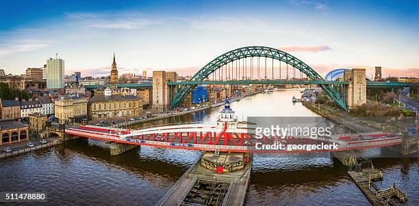 newcastle river tyne and city panorama - newcastle upon tyne stock pictures, royalty-free photos & images
